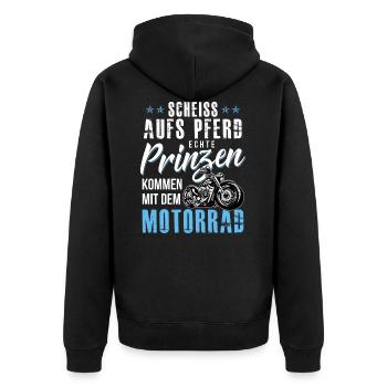 Echte Prinzen kommen mit dem Motorrad - Unisex Premium Bio Zip Hoodie - Schwarz - Hinten - Nico (187cm)