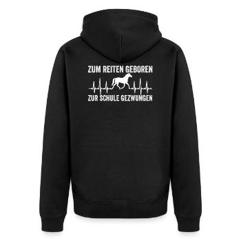 Reiter Pferd Pferdesport Dressur Geschenk - Unisex Premium Bio Zip Hoodie - Schwarz - Hinten - Nico (187cm)