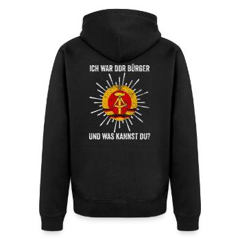 DDR Ostalgie Kommunist - Unisex Premium Bio Zip Hoodie - Schwarz - Hinten - Nico (187cm)