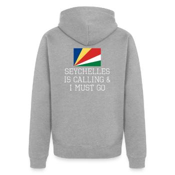 Seychelles - Unisex Premium Organic Zip Hoodie - heather grey - Back - Nico (187cm)