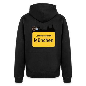 Landeshauptstadt München Shirt - Munich City Shirt - Unisex Premium Bio Zip Hoodie - Schwarz - Hinten - Nico (187cm)