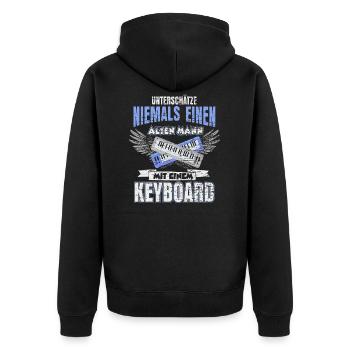 Keyboard Musiker - Unisex Premium Bio Zip Hoodie - Schwarz - Hinten - Nico (187cm)
