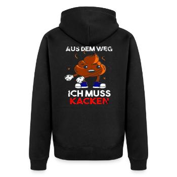 Aus dem weg ich muss Kacken - Unisex Premium Bio Zip Hoodie - Schwarz - Hinten - Nico (187cm)