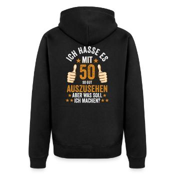 Fünfzigster Geburstag Feiern Geschenk - Unisex Premium Bio Zip Hoodie - Schwarz - Hinten - Nico (187cm)