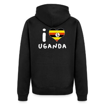 Uganda - Unisex Premium Bio Zip Hoodie - Schwarz - Hinten - Nico (187cm)