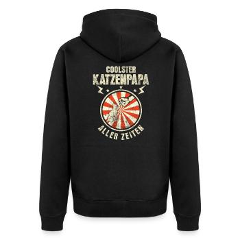 Katzenpapa Katze Papa Vater Vatertag - Unisex Premium Bio Zip Hoodie - Schwarz - Hinten - Nico (187cm)