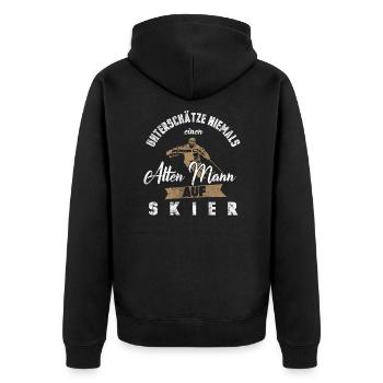 Ski Skier Alter Mann Wintersport Skisport Geschenk - Unisex Premium Bio Zip Hoodie - Schwarz - Hinten - Nico (187cm)