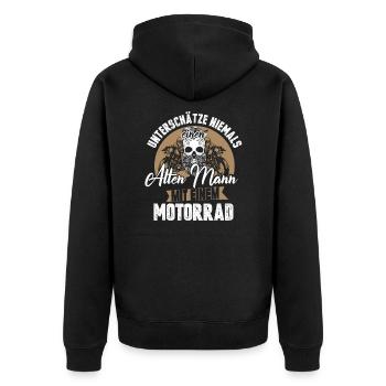 Motorrad Bike Biker - Unisex Premium Bio Zip Hoodie - Schwarz - Hinten - Nico (187cm)