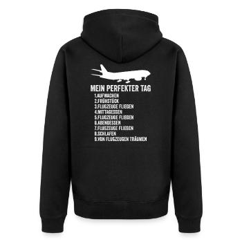 Flugzeug Fliegen Urlaub - Unisex Premium Bio Zip Hoodie - Schwarz - Hinten - Nico (187cm)