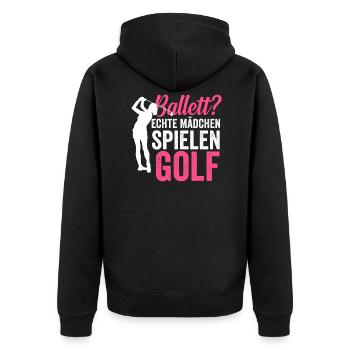 Golf Golferin - Unisex Premium Bio Zip Hoodie - Schwarz - Hinten - Nico (187cm)
