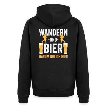 Wandern Bier Wanderer Wandersport - Unisex Premium Bio Zip Hoodie - Schwarz - Hinten - Nico (187cm)