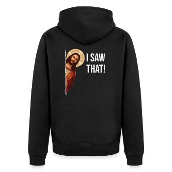 Jesus Meme J’ai vu ça - Veste à capuche bio Premium Unisexe - noir - Dos - Nico (187cm)