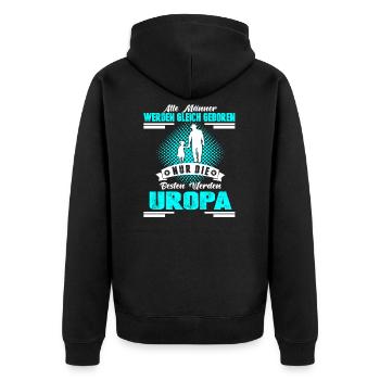 Uropa Bester Uropa - Unisex Premium Bio Zip Hoodie - Schwarz - Hinten - Nico (187cm)