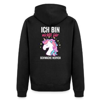 Ich bin nichts für Schwache Nerven - Unisex Premium Bio Zip Hoodie - Schwarz - Hinten - Nico (187cm)