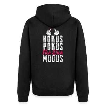 Hokus Pokus Fick Dich Modus Lustig - Unisex Premium Bio Zip Hoodie - Schwarz - Hinten - Nico (187cm)