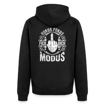 Mittelginger Hokus Pokus Fick Dich Modus - Unisex Premium Bio Zip Hoodie - Schwarz - Hinten - Nico (187cm)