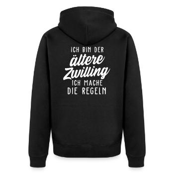 Zwillinge Zwilling Geschwister - Unisex Premium Bio Zip Hoodie - Schwarz - Hinten - Nico (187cm)