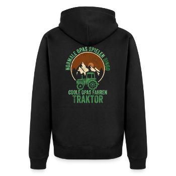 Traktor Opa Landwirt Bauer - Unisex Premium Bio Zip Hoodie - Schwarz - Hinten - Nico (187cm)