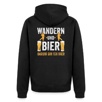 Wandern Bier Wanderer Wandersport - Unisex Premium Bio Zip Hoodie - Schwarz - Hinten - Nico (187cm)
