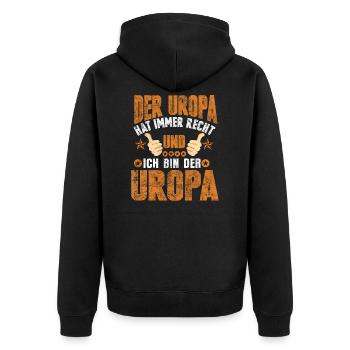 Uropa Ugroßeltern - Unisex Premium Bio Zip Hoodie - Schwarz - Hinten - Nico (187cm)