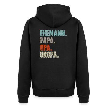 Uropa - Unisex Premium Bio Zip Hoodie - Schwarz - Hinten - Nico (187cm)