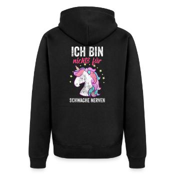 Ich bin nichts für Schwache Nerven - Unisex Premium Bio Zip Hoodie - Schwarz - Hinten - Nico (187cm)