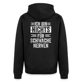 Schwache Nerven Witziger Spruch - Unisex Premium Bio Zip Hoodie - Schwarz - Hinten - Nico (187cm)