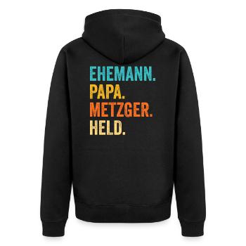 Metzger Fleischer Metzgerei - Unisex Premium Bio Zip Hoodie - Schwarz - Hinten - Nico (187cm)