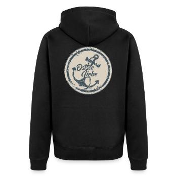 Ostseeliebe - Vintage Anker blau usedlook - Unisex Premium Bio Zip Hoodie - Schwarz - Hinten - Nico (187cm)