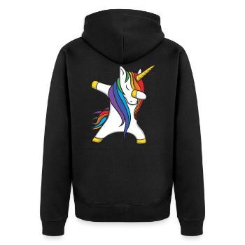 Dabbing Unicorn Einhorn - Unisex Premium Bio Zip Hoodie - Schwarz - Hinten - Nico (187cm)