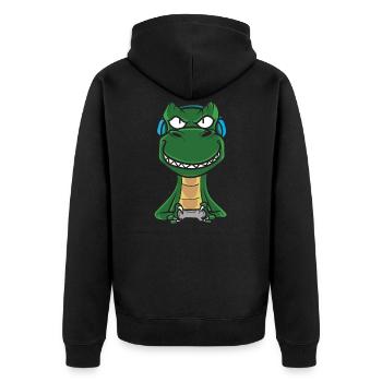 Gamer T-Rex Zocker Konsole - Unisex Premium Bio Zip Hoodie - Schwarz - Hinten - Nico (187cm)