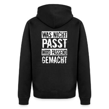 Was nicht passt wird passend gemacht Handwerker - Unisex Premium Bio Zip Hoodie - Schwarz - Hinten - Nico (187cm)