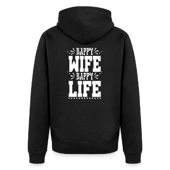 Beziehung Ehe Valentinstag - Unisex Premium Bio Zip Hoodie - Schwarz - Hinten - Nico (187cm)