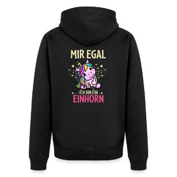 Mir Egal Ich Bin Ein Einhorn - Unisex Premium Bio Zip Hoodie - Schwarz - Hinten - Nico (187cm)