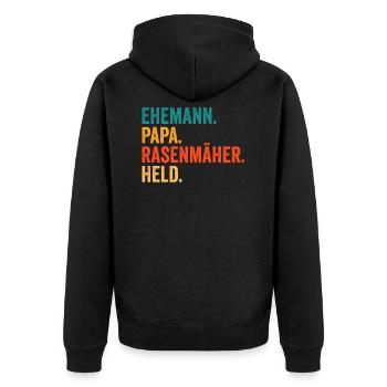Papa Gartenbauer Garten Gärtner Rasenmäher - Unisex Premium Bio Zip Hoodie - Schwarz - Hinten - Nico (187cm)