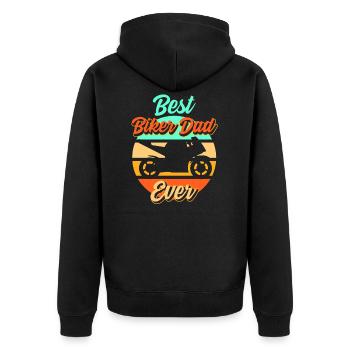 Papa Biker Vater Motorrad Motorsport Geschenk - Unisex Premium Bio Zip Hoodie - Schwarz - Hinten - Nico (187cm)