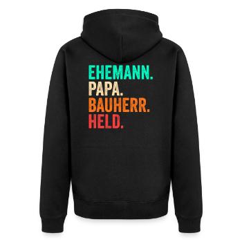 Bauherr Papa Vater Vatertag Bauleiter Hausbau - Unisex Premium Bio Zip Hoodie - Schwarz - Hinten - Nico (187cm)