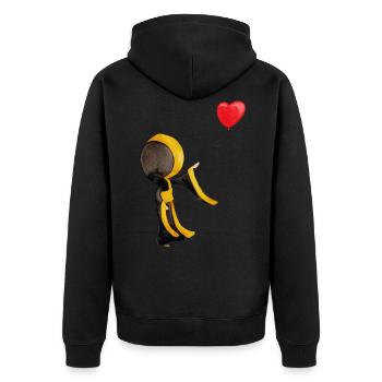 Münchner Kindl with a heart shaped balloon - Unisex Premium Organic Zip Hoodie - black - Back - Nico (187cm)