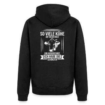 Ich habe die schönsten Kühe Geschenke - Unisex Premium Bio Zip Hoodie - Schwarz - Hinten - Nico (187cm)