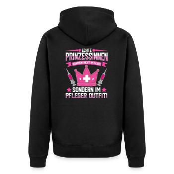 Altenpflegerin und Prinzessin nicht im Kleid - Unisex Premium Bio Zip Hoodie - Schwarz - Hinten - Nico (187cm)