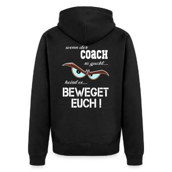 Sportlehrer, Coach, trainer & Übungsleiter T Shirt - Unisex Premium Bio Zip Hoodie - Schwarz - Hinten - Nico (187cm)