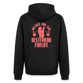 Mutter Mama Muttertag Sohn Mamas Liebling - Unisex Premium Bio Zip Hoodie - Schwarz - Hinten - Nico (187cm)