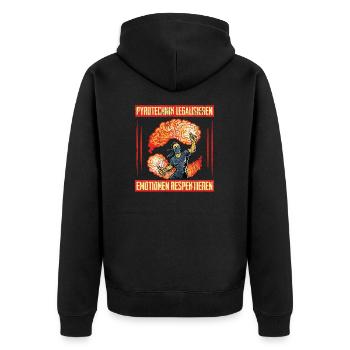 Feuerwerk ist kein Verbrechen Pyro Ultras - Unisex Premium Bio Zip Hoodie - Schwarz - Hinten - Nico (187cm)
