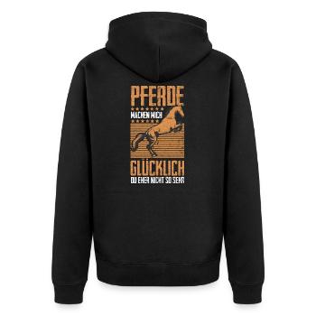 Reiten Pferde Reitsport Pony Geschenk - Unisex Premium Bio Zip Hoodie - Schwarz - Hinten - Nico (187cm)
