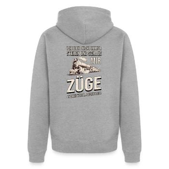 Zug Züge Eisenbahn Lok Dampflok Modelleisenbahn - Unisex Premium Bio Zip Hoodie - Grau meliert - Hinten - Nico (187cm)