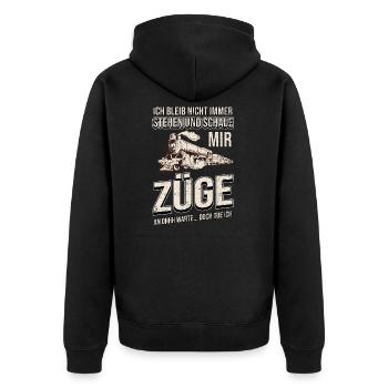 Zug Züge Eisenbahn Lok Dampflok Modelleisenbahn - Unisex Premium Bio Zip Hoodie - Schwarz - Hinten - Nico (187cm)