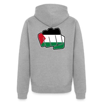 Palestine drapeau drapeau poing - Veste à capuche bio Premium Unisexe - gris chiné - Dos - Nico (187cm)