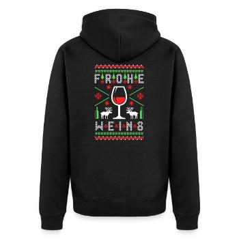 Weihnachten Wein Ugly Christmas Geschenk - Unisex Premium Bio Zip Hoodie - Schwarz - Hinten - Nico (187cm)