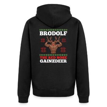 Weihnachten Brodolf The Red Nose Gainzdeer Lustige - Unisex Premium Bio Zip Hoodie - Schwarz - Hinten - Nico (187cm)