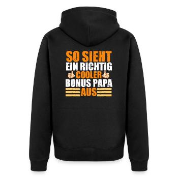 Bonus Papa Stiefvater Lustige Sprüche Geschenk - Unisex Premium Bio Zip Hoodie - Schwarz - Hinten - Nico (187cm)